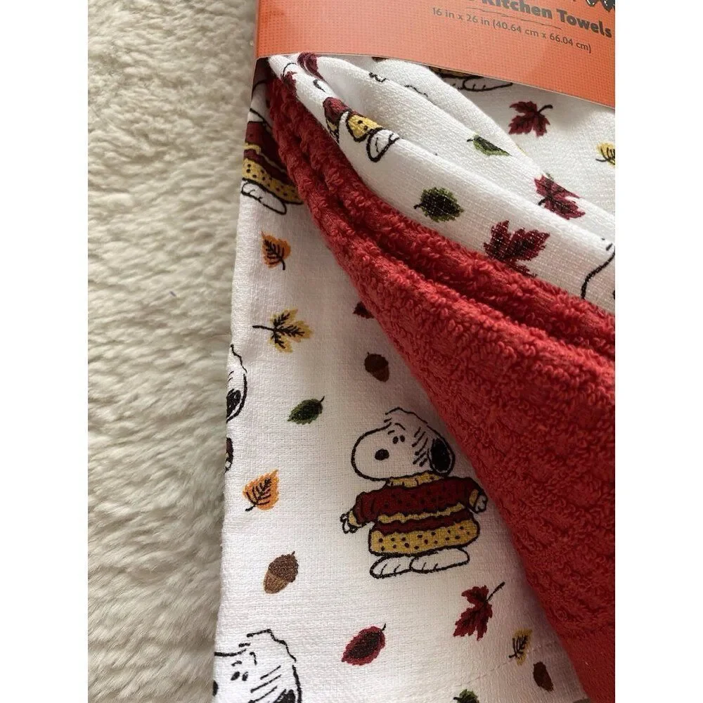 3 Pack Peanuts Snoopy Chunky‎ Sweater Fall Autumn Leaves Kitchen Towels 16 X 26”